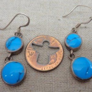 Vintage Sterling Silver Turquoise Inlay Earrings